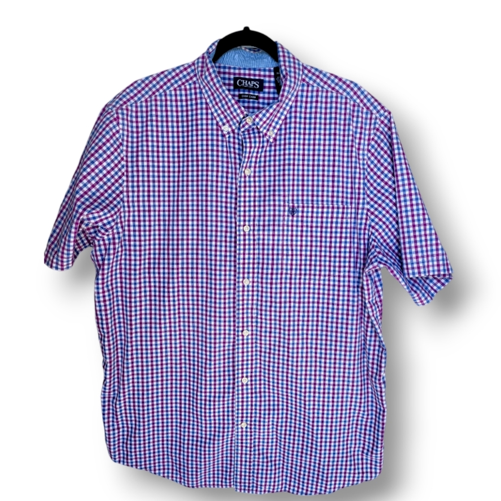 🌿Chaps Men's Blue & Purple Check Button Down Shirt, size XL - Picture 7 of 9
